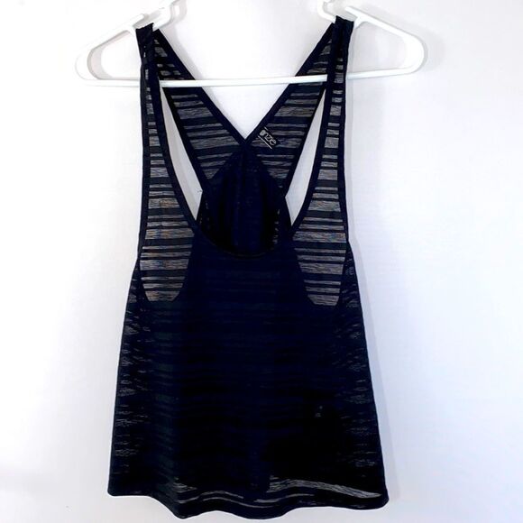 Onzie Sheer Black Cropped Tank Top Crossover Back - Picture 3 of 14